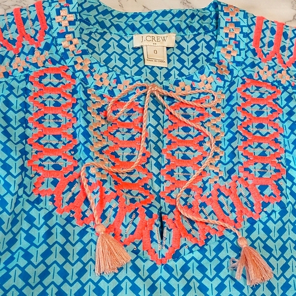 J. Crew geometric print embroidered tassel tie top, size 0 (runs big) - Picture 4 of 6